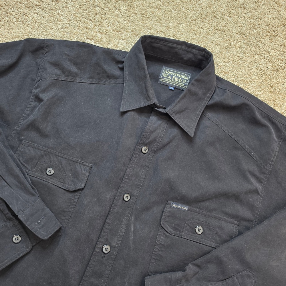 VINTAGE Abercrombie & Fitch Button Down Mens XXL Black Cotton Utility Gorpcore